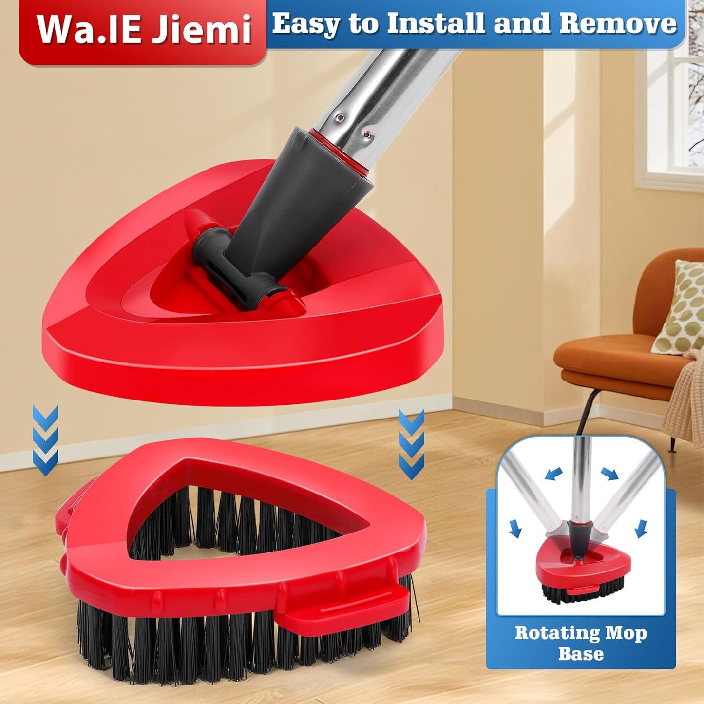 4 Packs Spin Mop Replacement Heads Compatible with Ocedar RinseClean 2-Tank System, 30-58" Mop Handle,Mop Scrub Brush and Base Combo Set,Mopping Refills Easy to Replace and Cleaning