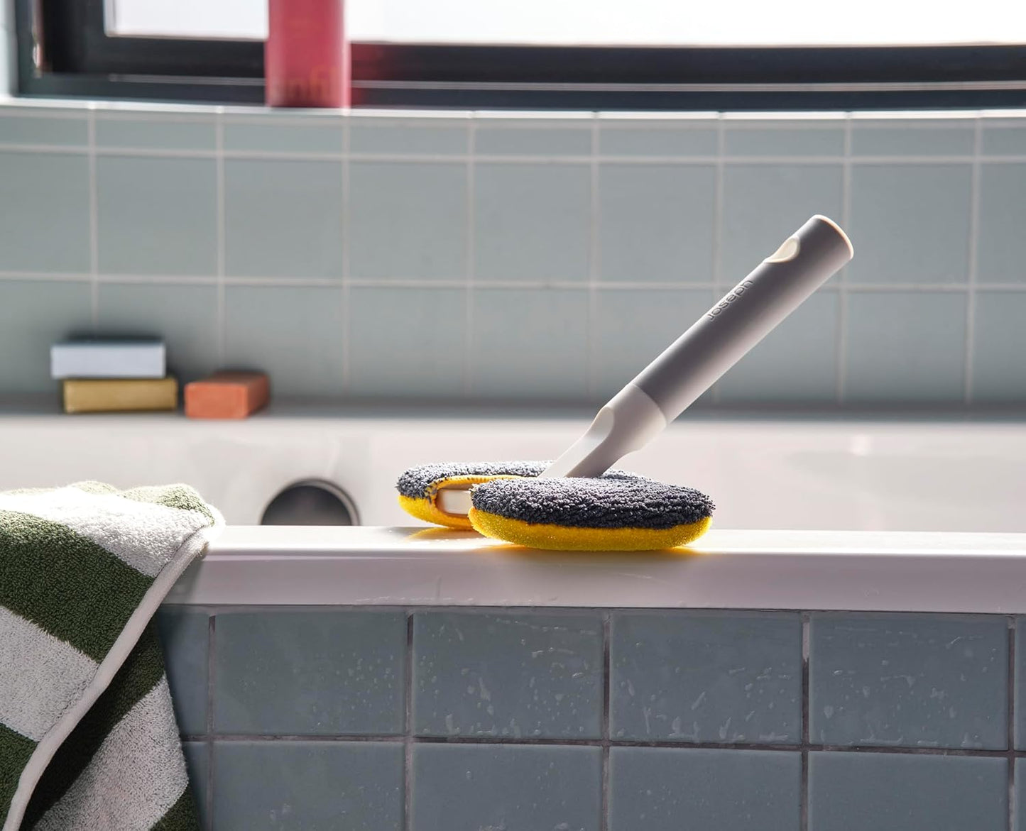 Joseph Joseph CleanTech 2-in-1 Glass Cleaner Shower Squeegee with Washable Microfiber Pad and Space-Saving Foldable Handle