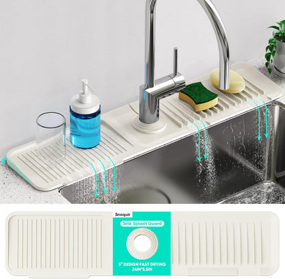 24 Inch Longer Faucet Mat for Kitchen Sink, 5° Slope Fast Self-draining, Kitchen Sink Splash Guard Silicone Sink Faucet Mat Splash Guard Kitchen Sink Area Tidy Splash Faucet Guard Draining Mat