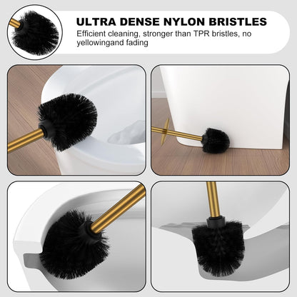 Bronze Toilet Brush and Holder Set，Stainless Steel Heavy Duty Toilet Bowl Brush，Extra Long Handled Modern Toilet Cleaner Brush, Removable Inner Bowl, and Splash Protection
