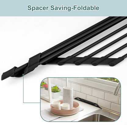 MERRYBOX Triangle Roll Up Dish Drying Rack Over The Sink, 2025 Anti-Rust Sink Drying Rack with Full Silicone Wrapped for Top of Corner, Anti-Slip Organizer for Kitchen
