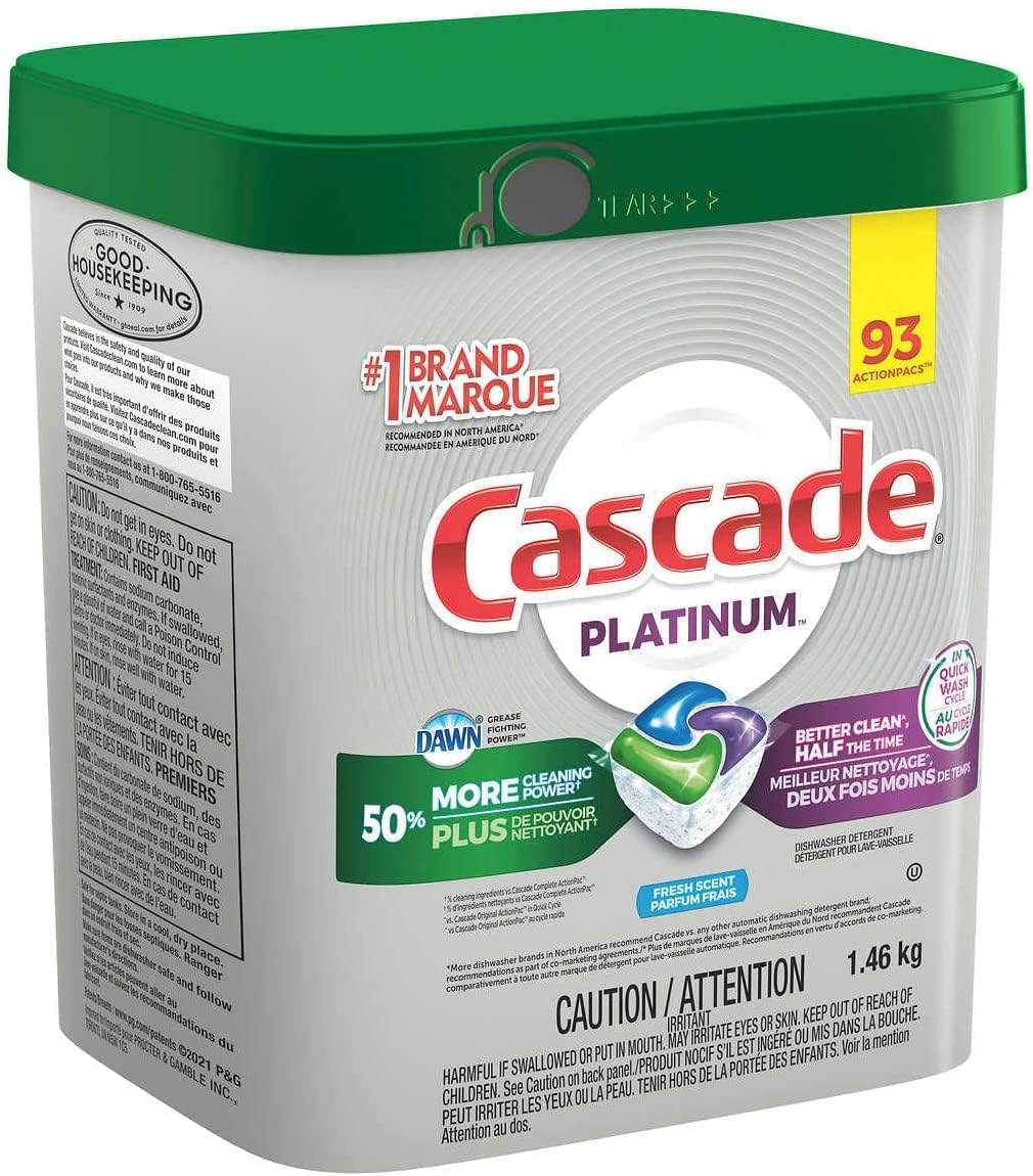 Cascade Platinum Power Boost Dishwasher Pods, Dishwasher Detergent, Dishwasher Soap, Dish Tabs, Dishwashing Tablets, Dish Detergent, Lemon, Actionpacs, 37 Count