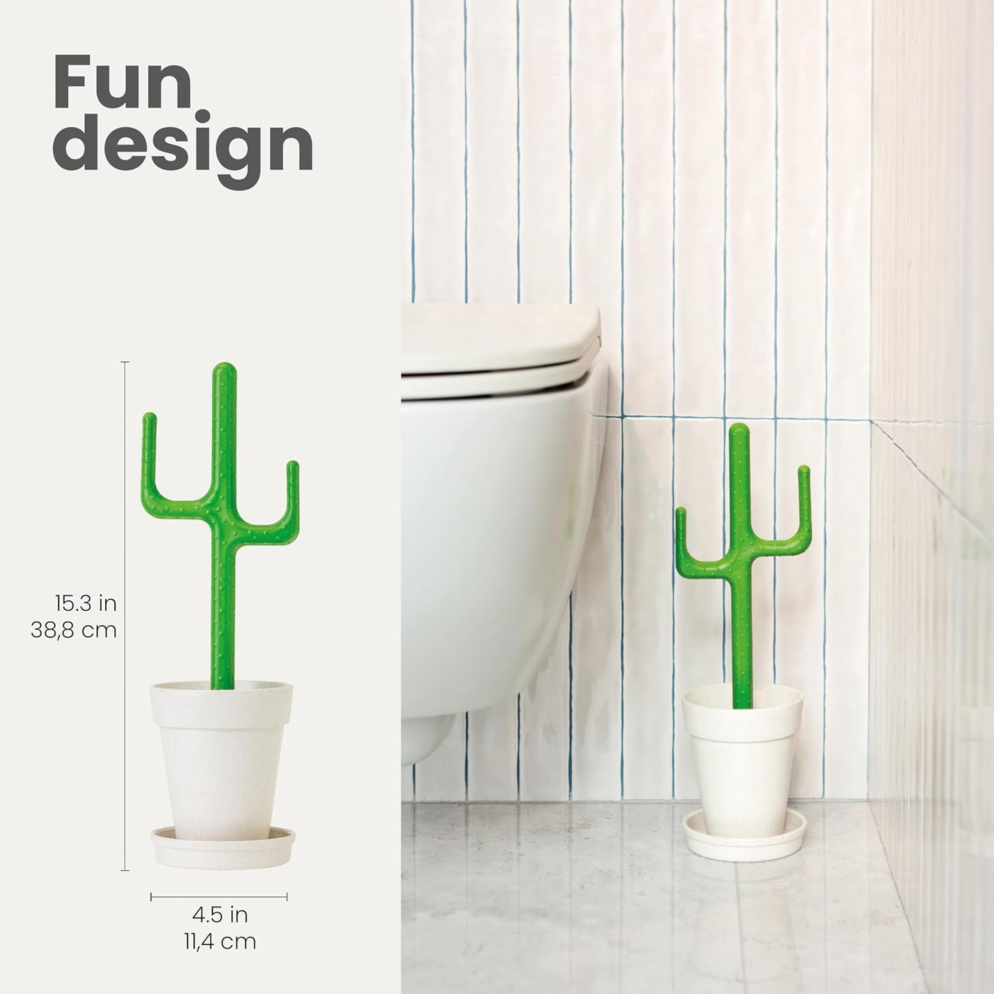 Vigar Cactus Toilet Brush Set, Toilet Brush and Holder Set with Cactus-Shaped Handle, Planter Base and Saucer for Bathroom, Home Cleaning Essentials