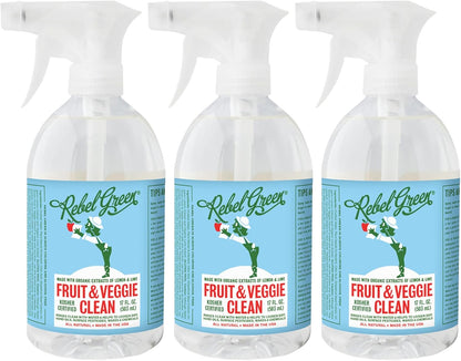 Rebel Green Fruit & Veggie Clean - Plant-Based Produce Cleaner - Natural Fruit and Vegetable Wash with No Aftertaste - Dirt & Grime Removal - Made with Organic Extracts of Citrus - 16 FL OZ