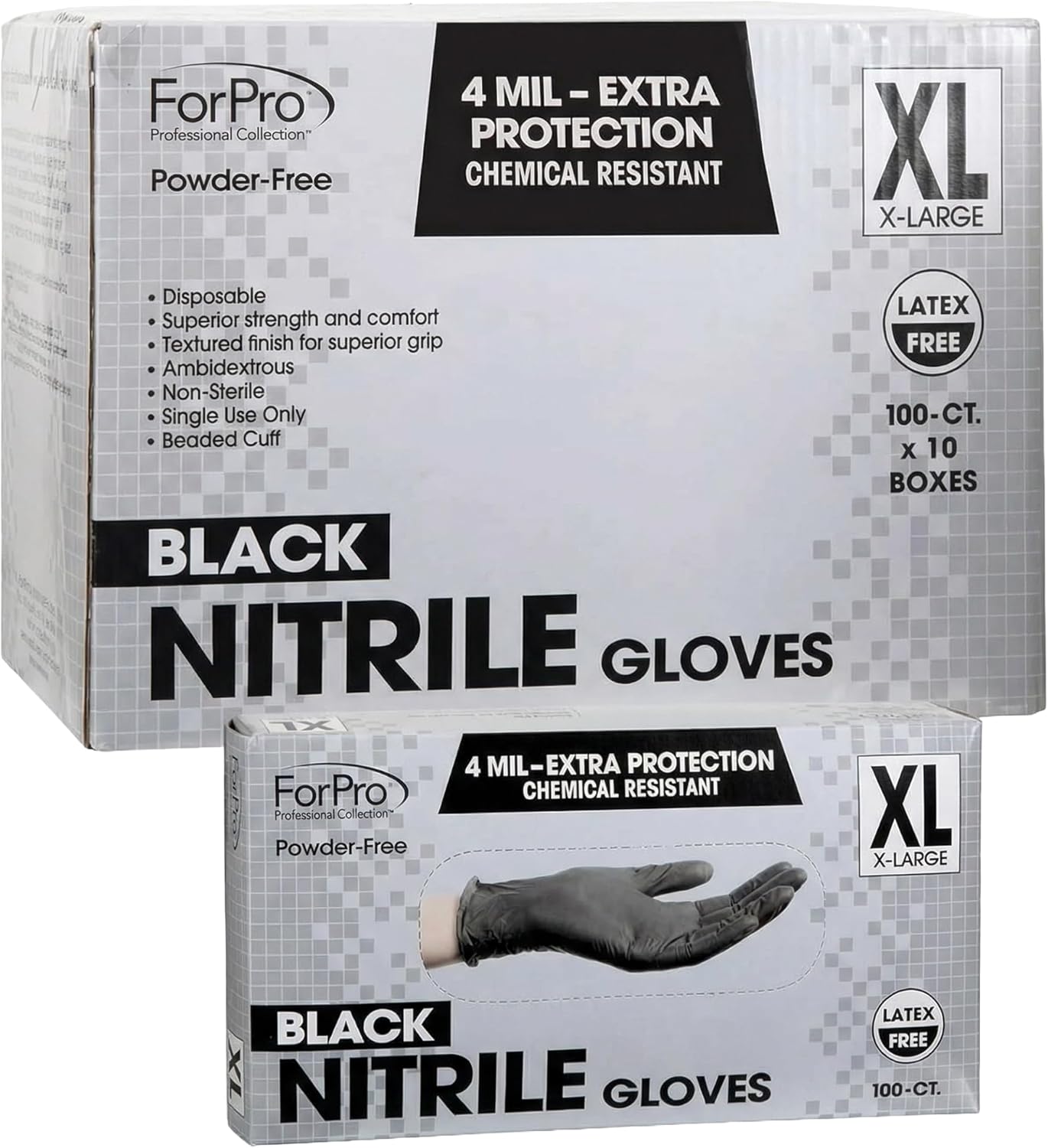 ForPro Disposable Nitrile Gloves, Chemical Resistant, Powder-Free, Latex-Free, Non-Sterile, Food Safe, 4 Mil