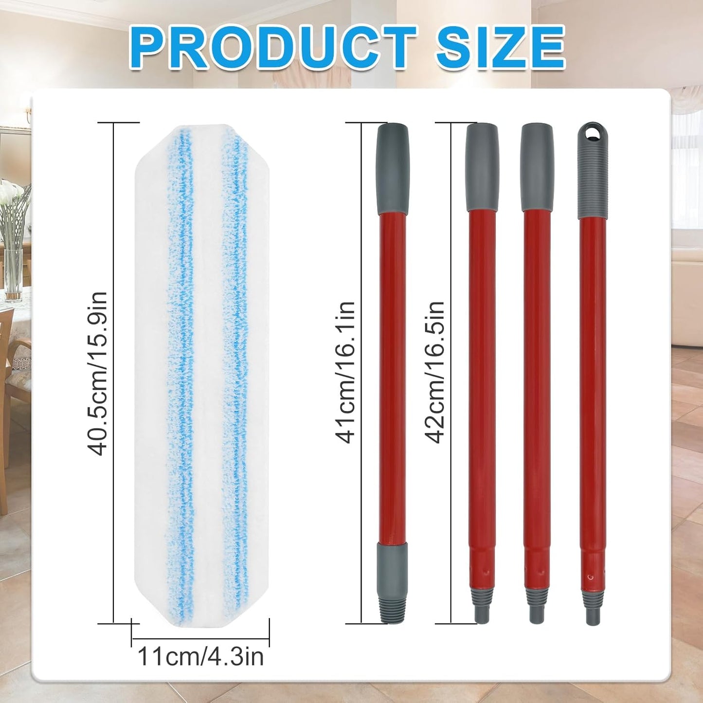 Mop Replacement Pads for Ocedar H2prO Flat Mop System, Mop Handle Mop Refills for O-Cedar H2pro Flat Mop System, Include 4 Pack Mop Pads and 4-Section Mop Handle for Ocedar H2 Pro Mop