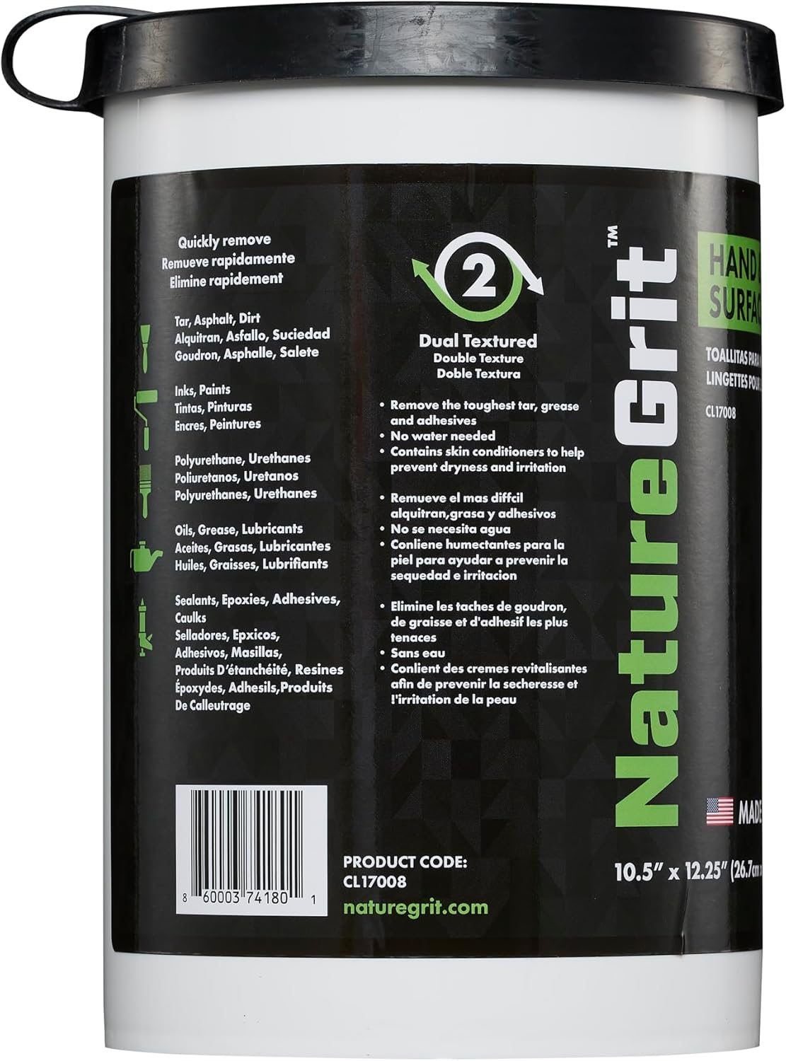 NatureGrit Hand & Surface Wipes: Mechanic Cleaning & Degreaser Sheets, Grime Removal, Hand Cleaner Towels for Mechanics, Workshop Use (Box of 6 canisters, 72ct/canister)