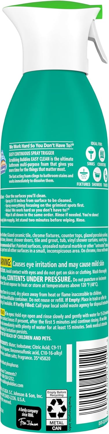 Scrubbing Bubbles Easy Clean Foaming Multipurpose Bathroom Cleaner, Continuous Spray Bottle, Fast Acting Foam, 13.58 Ounce (Pack of 2)