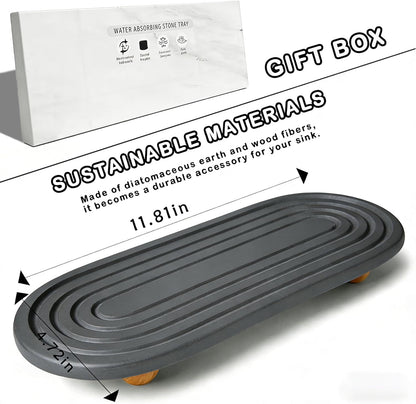 Instant Dry Sink Tray, Anti-Slip Stone Sink Caddy, Durable Kitchen Sink Organizer, Quick Dry Water Absorbing Stone Tray for Bathroom Counter, Stone Soap Tray -Dark Gray