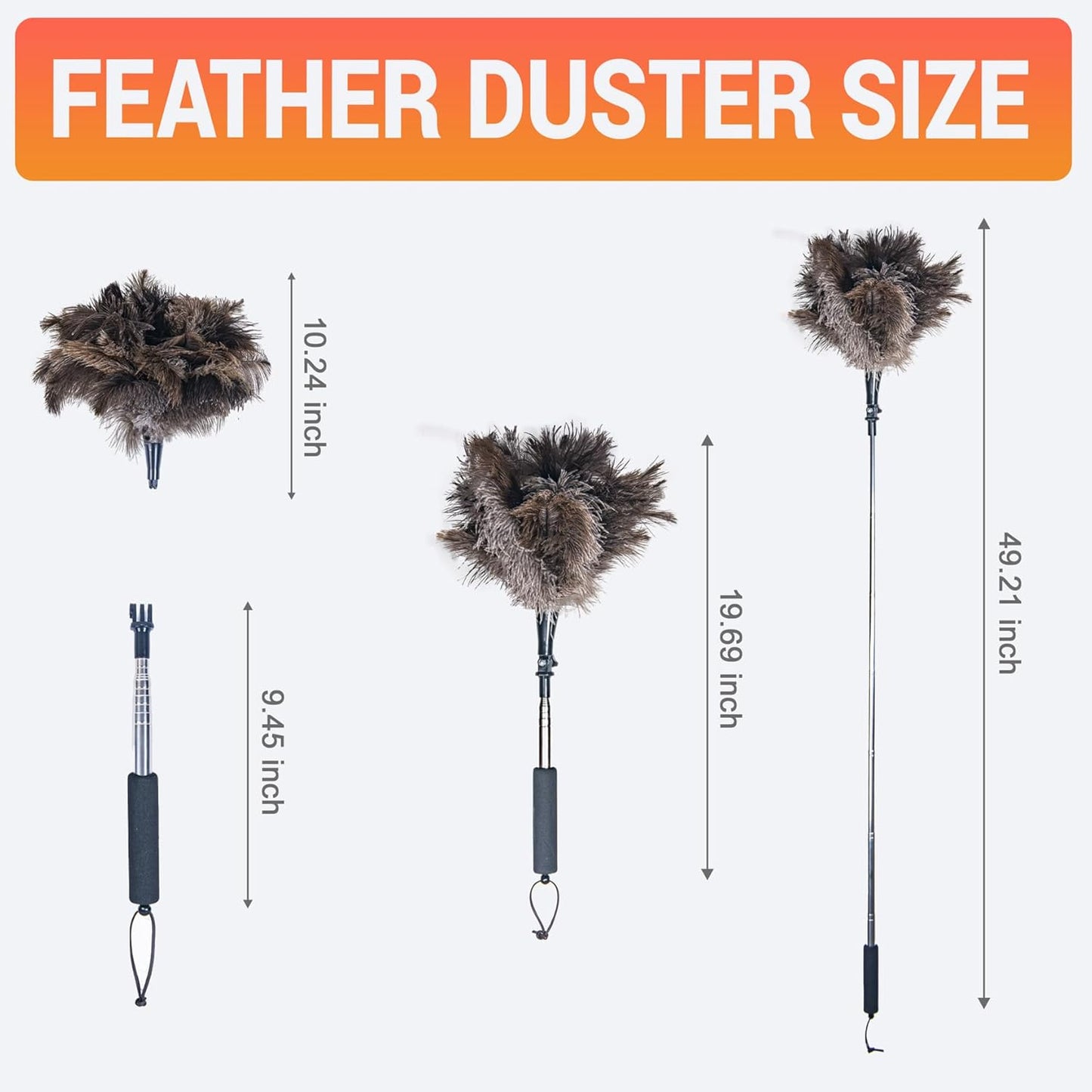 Extendable Ostrich Feather Duster, Natural Ostrich Feathers Long Handle Duster for Cleaning, 47” Soft & Fluffy Feather Duster for High Ceilings, Fans, Walls, Furniture, Home Dusting
