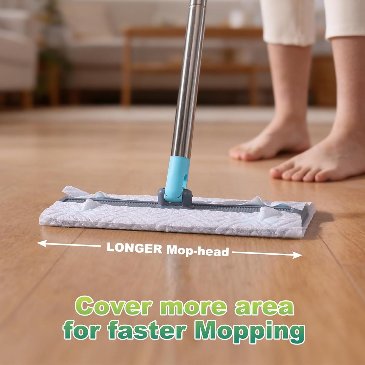 JOYMOOP Sweeper Mop Kit for Floor Cleaning, 36 Pcs Dry Cloth Refills (Unscented) + 6 Pcs Wet Cloth Refills (Lemon Scent) – Wet and Dry Mop for Pet Hair and Dust, Turquoise-Cyan + Muted Grey