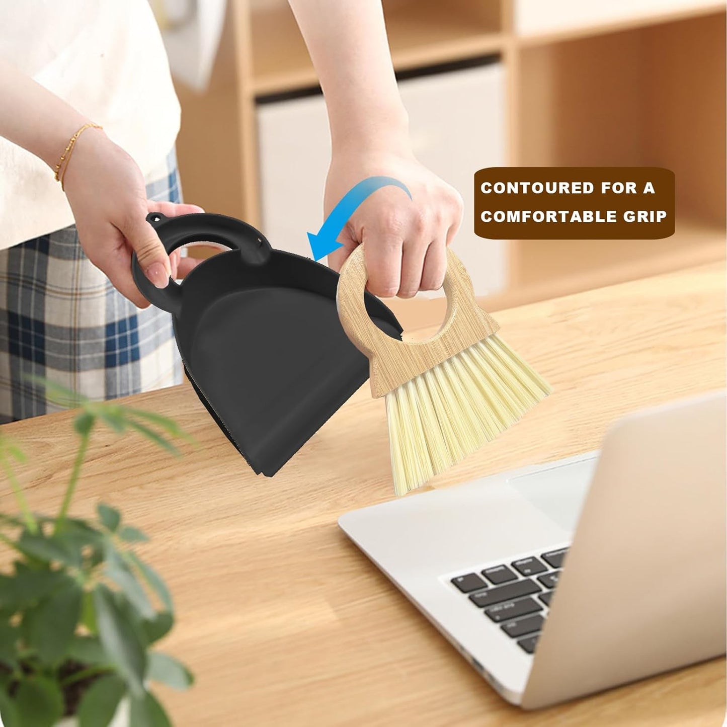 Mini Broom and Dustpan Set Bamboo Broom with Dustpan Combo Set Portable Hand Sweeper for Office Kitchen Dorm Home Quick Cleanups (White)