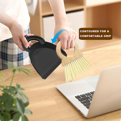 Mini Broom and Dustpan Set Bamboo Broom with Dustpan Combo Set Portable Hand Sweeper for Office Kitchen Dorm Home Quick Cleanups (White)