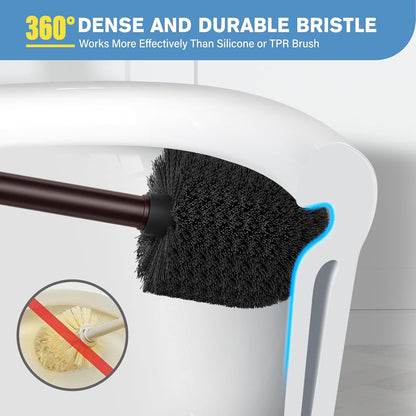 Toilet Brush, Aluminum Alloy Toilet Brush and Holder Set with Long Handle Durable Bristles Toilet Bowl Brush and Covered Holder for Toilet Scrubber for Bathroom Cleaning (2Pcs Dark Brown)