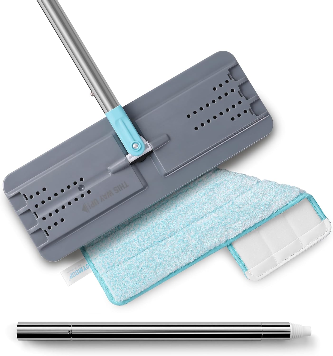 JOYMOOP Flat Mops, Microfiber Mop for Floor Cleaning and Wall Cleaner, 50" Mop Handle with Flexible 13" Flat Head with a Microfiber Mop Pad - White