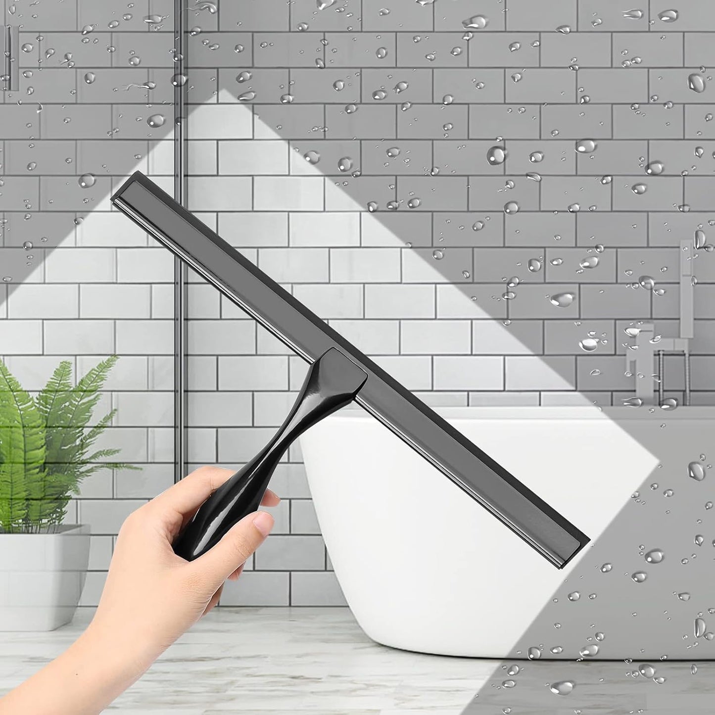 Simtive 12-Inch Shower Squeegee Set, Includes Shower Door Hook and Adhesive Hook, Squeegee for Shower Doors, Mirror and Window, Silver