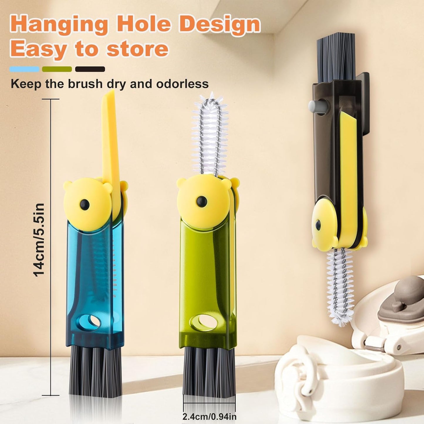3 in 1 Cup Lid Cleaning Brush, Portable Gap Cleaner Brush - Multifunctional Bottle Cleaning Brush for Bottle Gap/Tight Spaces/Travel Bottle Lid, Home Kitchen Crevice Brush Tools, 3 PCS