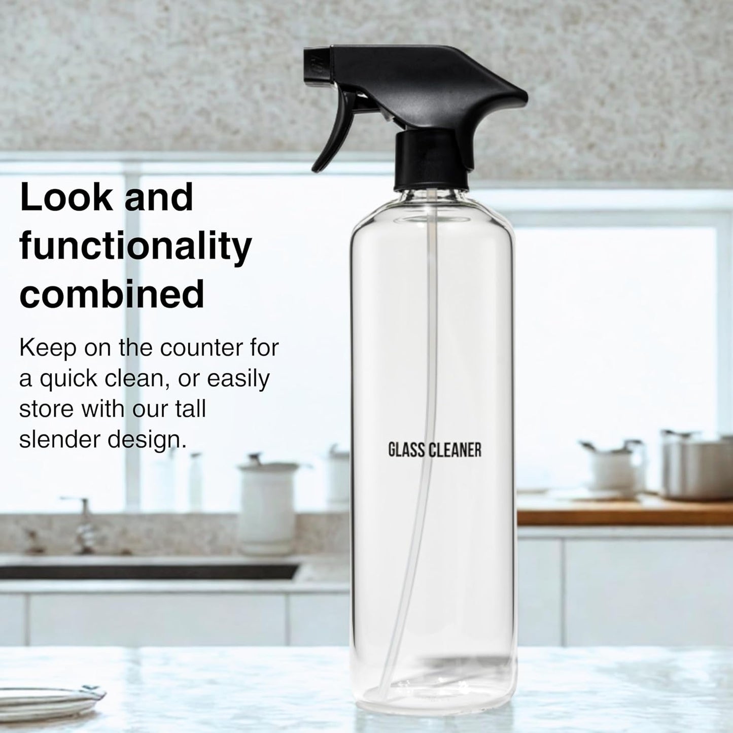 Public Goods Empty Glass Spray Bottle for Glass Cleaner | Refillable Spray Bottle for Cleaning | Made with Clear Borosilicate Glass for Windows, Mirrors | BPA Free | 24 Oz