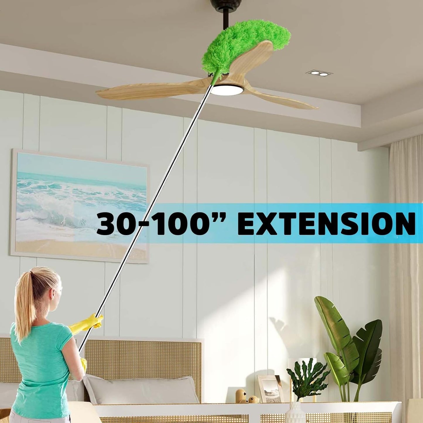 Cobweb Duster with Extension Pole, Bafezoze Ceiling Fan Duster with Long Handle, Spider Web Brush Flat Duster for Under Appliances High Ceilings Outdoor