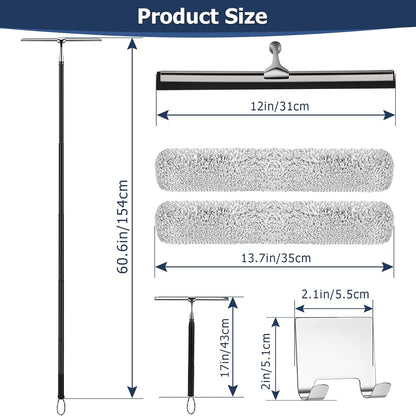 17'' - 60'' Metal Squeegee with Extension Pole for Window,Glass Door,Mirror, 12'' Wide Telescopic Shower Squeegee Cleaner with Long Handle (60'' Telescopic Pole Squeegee)
