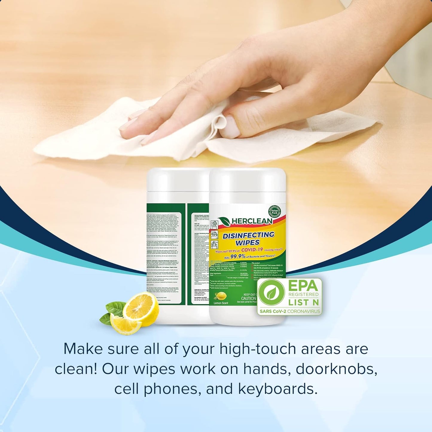 Herclean Wipes, Cleaning Wipes, Household Cleaning Wipes - Office Supplies, School Supplies, Travel Essentials, Home Essentials (85pcs/Canister)/12 PER CASE