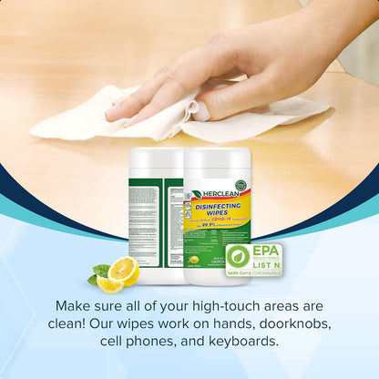 Herclean Wipes, Cleaning Wipes, Household Cleaning Wipes - Office Supplies, School Supplies, Travel Essentials, Home Essentials (85pcs/Canister)/12 PER CASE