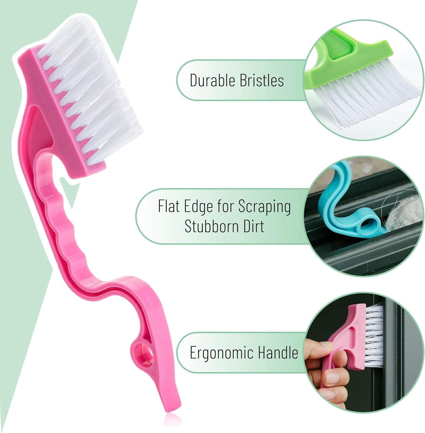 Slick- Window Track Cleaning Brush, 2 Pack, Blue Ergonomic Handle, Built-in Scraper, Multipurpose, Window Track Cleaning Tools