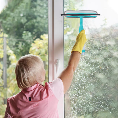 4 in 1 Window Cleaner Tool with Squeegee & Sprayer, 10" Streak-Free Scraper Kit, Portable Multifunction Refillable Bottle for Glass/Shower/Car (Blue)