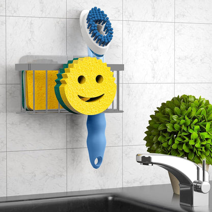 MURLONG Sponge Holder Smiley Face, Sink Caddy for kitchen Sink, Kitchen Organizer Sponge Holder with 2 PCS Suction Cups/1 PCS Adhesive Strips, Designed for Sponge, Soap, Dish brush, Scrubber-Black