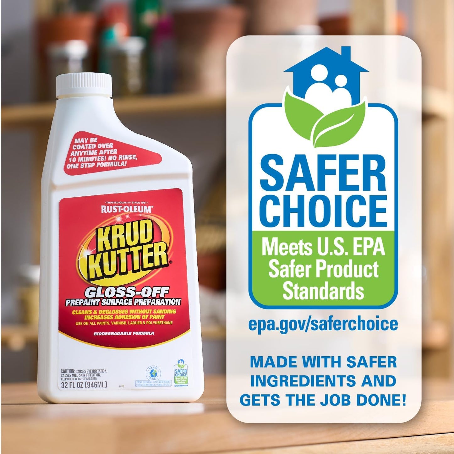 Krud Kutter Gloss-Off Prepaint Surface Preparation Cleaner, 32 oz, No Sanding Liquid Deglosser for Cabinets, Trim, Doors and Furniture, Removes Dirt Grease and Gloss for Paint Adhesion