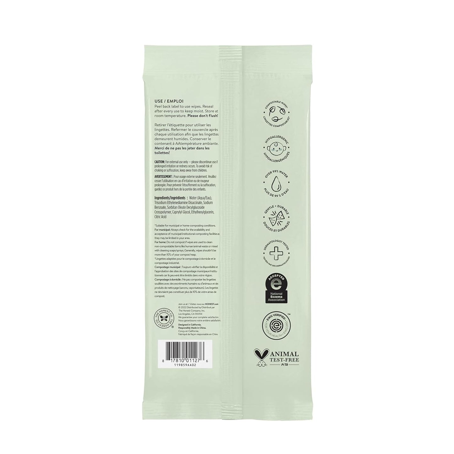 The Honest Company Hypoallergenic Multi-Use Baby Wipes for Sensitive Baby Skin, Rose Blossom, 60 Count