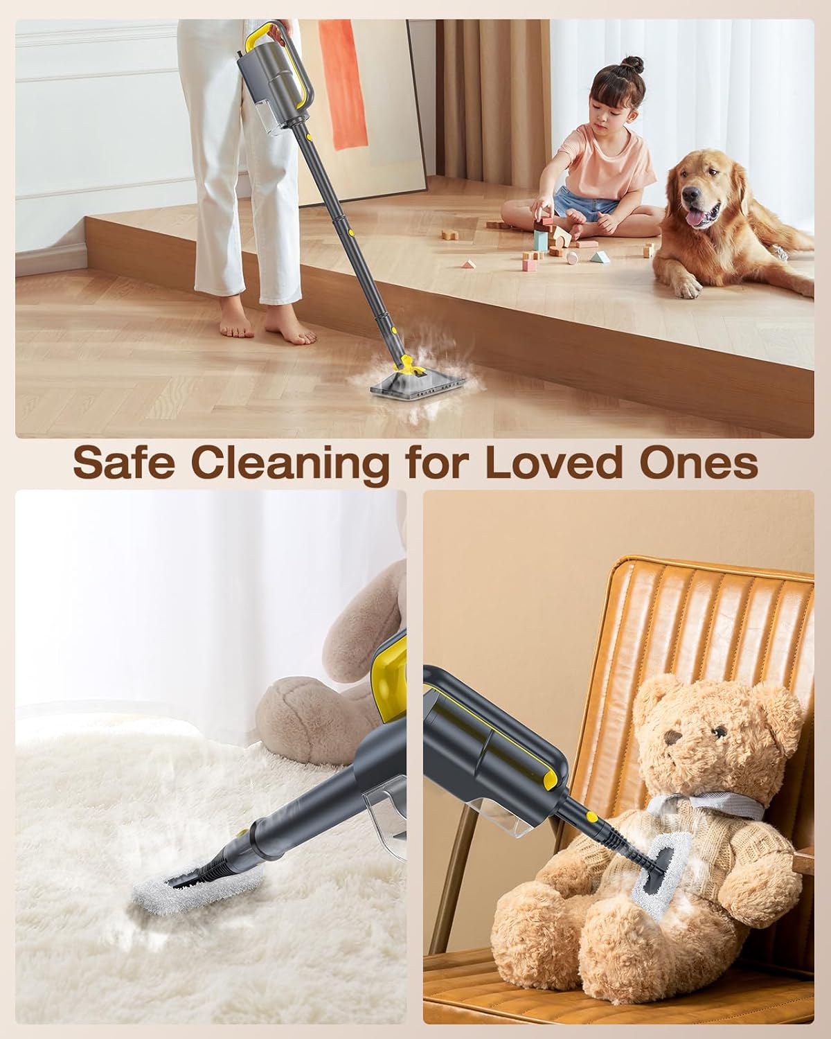 10-in-1 Steam Mop with Detachable Handheld Steamer, 350ml Tank, 10s Heat-Up, 248°F Steam Cleaner, 3-Level Control and Swivel Head for Floors, Carpets, Tiles, BBQ grill Multi-Surface Clean White