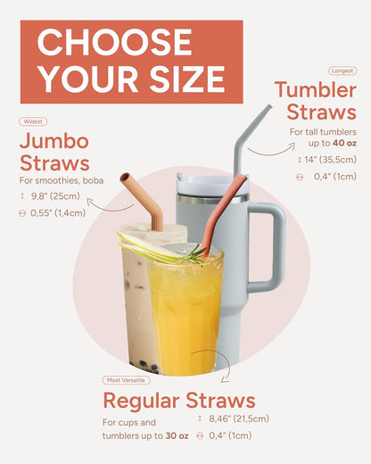 Nightingale Reusable Silicone Straws - Bendy Drinking Straw with Cleaning Brush - Collapsible and Bendable Travel Straw for Kids - Dishwasher Safe, Food-Safe - Set of 6 (Oak Multi)