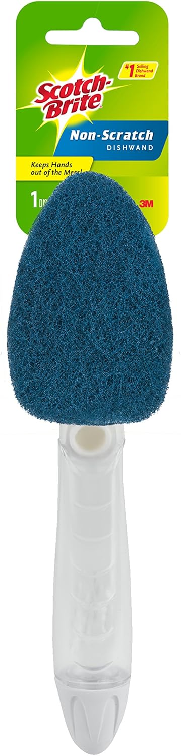 Scotch-Brite Non-Scratch Dishwand Kit, Includes 1 Wand & 8 Refill Pads, Keep Hands Out of the Mess, Blue
