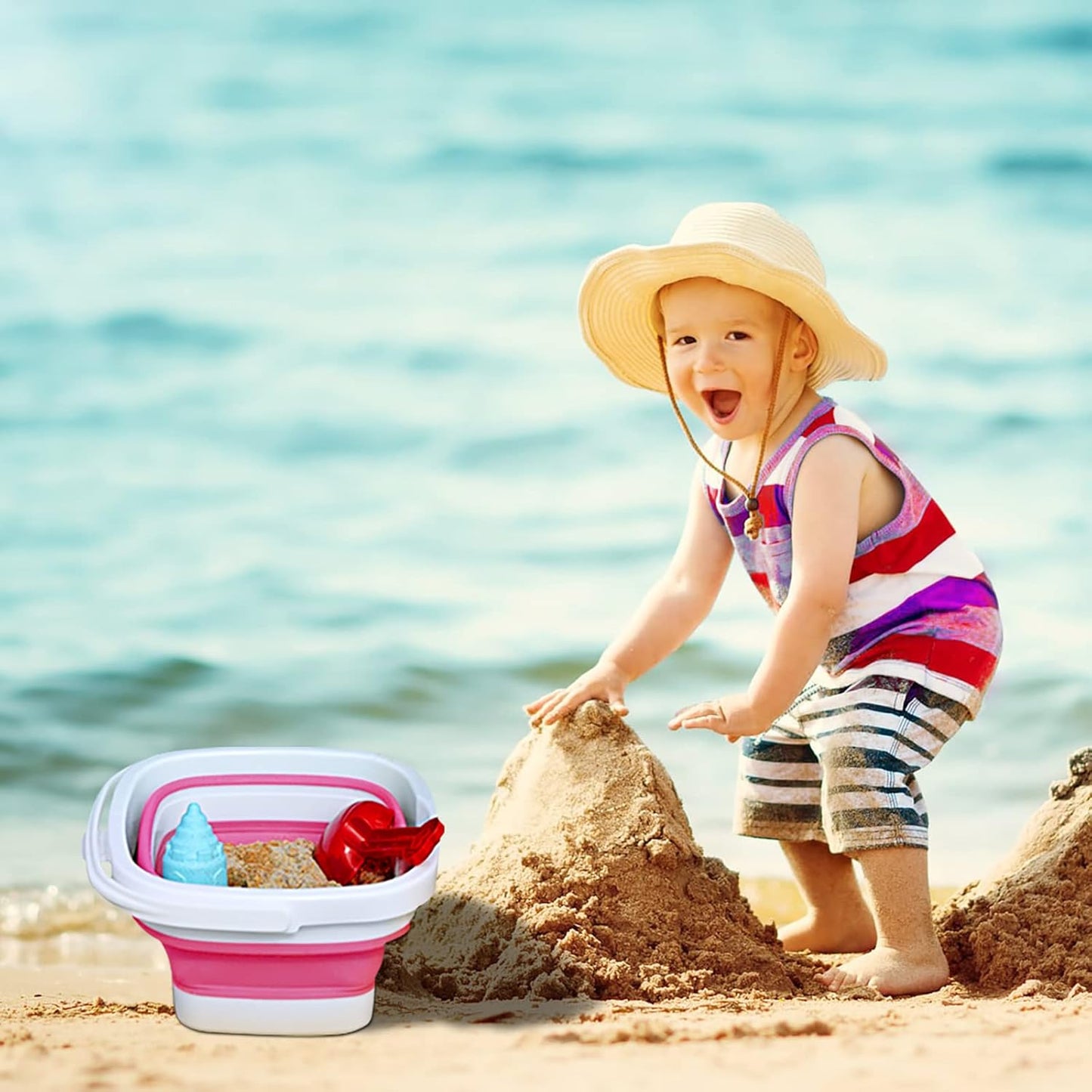 Collapsible Bucket, 5L 1.3Gallon Small Cleaning Mop Buckets for Household Outdoor Car Washing Tub Plastic Foldable Portable Camping Beach Sand Water Pot Pail Space Saving Square