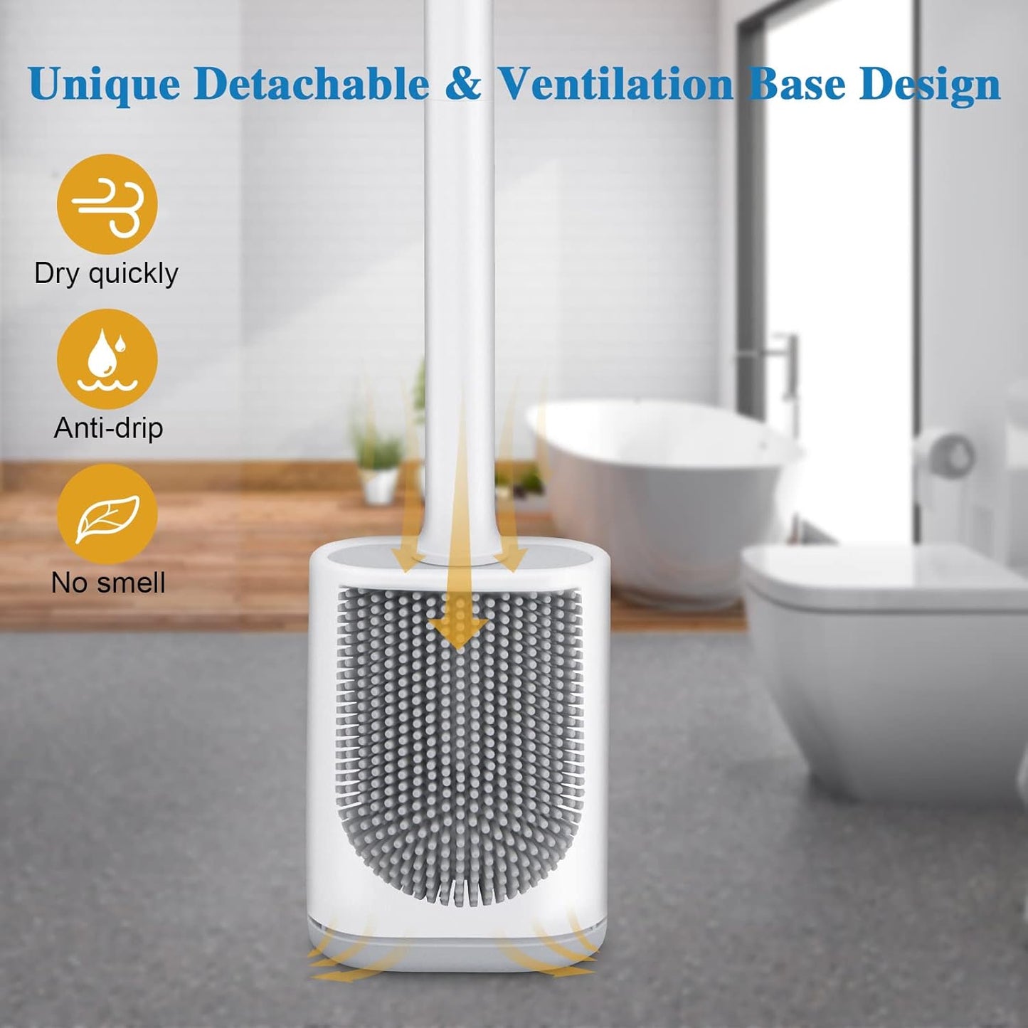 Silicone Toilet Brush and Holder Bendable Efficient Cleaning Wall Mounted Toilet Bowl Brush with Long Handle Brush Head and Silicone Bristles No Rusty Handles Problem (Black)