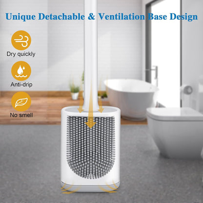 Silicone Toilet Brush and Holder Bendable Efficient Cleaning Wall Mounted Toilet Bowl Brush with Long Handle Brush Head and Silicone Bristles No Rusty Handles Problem (Black)