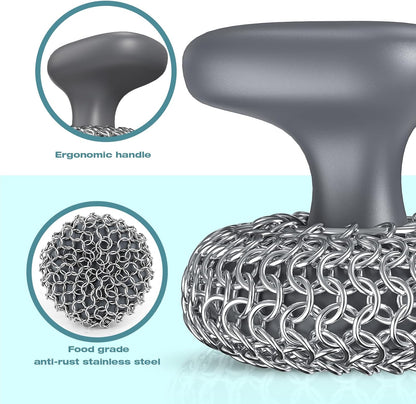 Cast Iron Scrubber | Dish Scrub Brush | 316 Cleaner Chainmail Scrubber for Cast Iron Pan Skillet Cleaner - Dish Scouring Pad Dishwasher Safe Cleaning Kit, Black 02