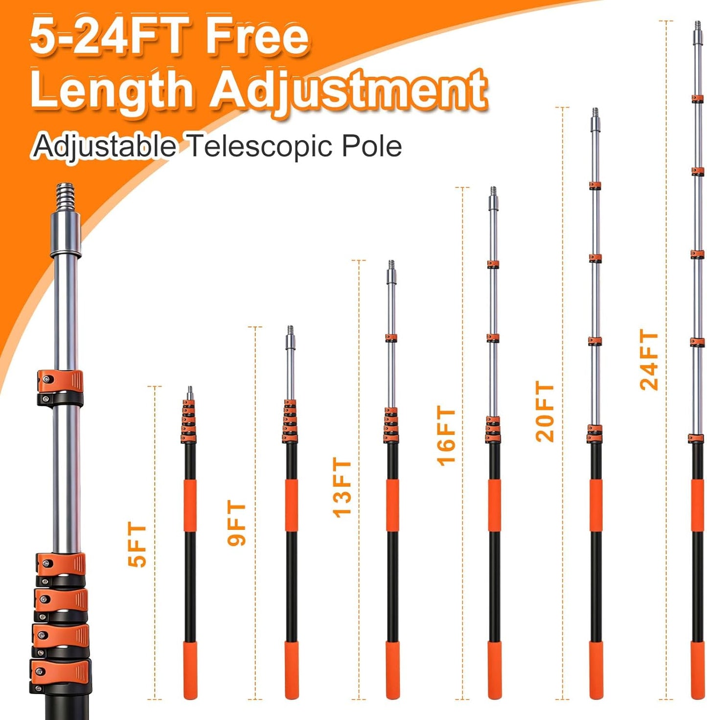 26FT High Reach Duster Kit with 5-20FT Flip-Lock & Screw Dual Locking Extension Pole, Cobweb Duster, Washable Ceiling Fan Cleaner & Window Squeegee for Glass & High Roof