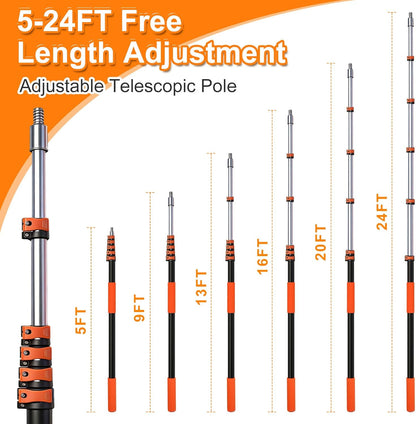 26FT High Reach Duster Kit with 5-20FT Flip-Lock & Screw Dual Locking Extension Pole, Cobweb Duster, Washable Ceiling Fan Cleaner & Window Squeegee for Glass & High Roof