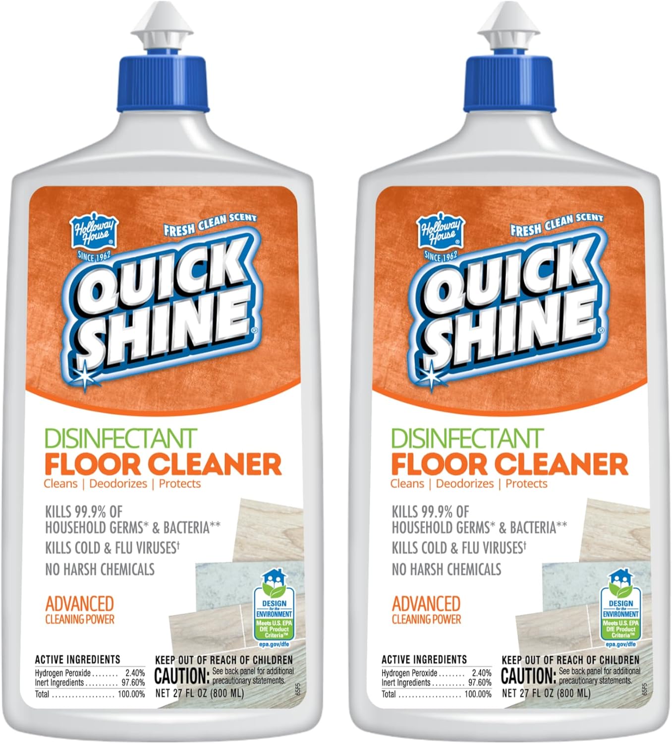 Quick Shine Disinfectant Floor Cleaner 27oz | Hospital Level Disinfectant Kills 99.9% Germs & Bacteria | Cleans w/Power of Hydrogen Peroxide & No Harsh Chemicals | Streak Free & Zero Residue
