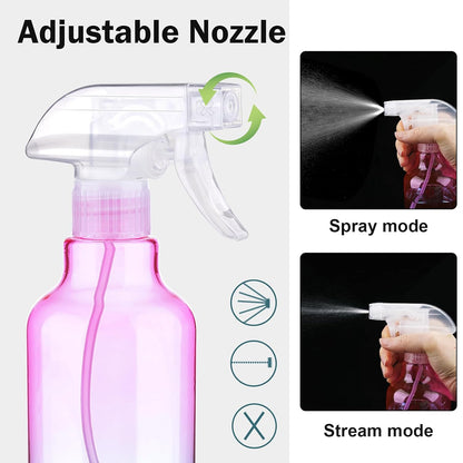 Plastic Spray Bottles Empty Spray Bottle 16.9oz/500ml 2 Pack Heavy Duty Spraying Bottles Mist/Stream Water Bottle for Cleaning Solutions, Essential Oils, Hair (Clear)