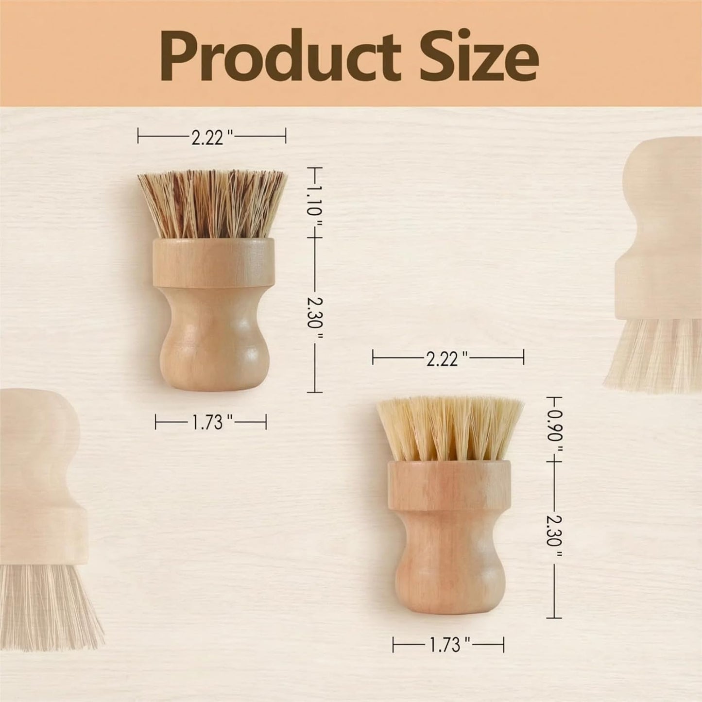 Wooden Dish Scrub Brush - Natural Fiber Kitchen Dish Scrubber Set, for Cleaning Pots, Sink, Tableware and Vegetables - 3 Pack