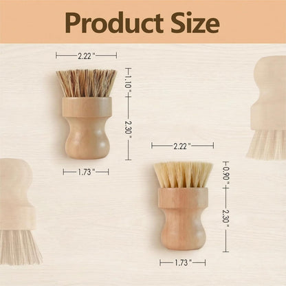 Wooden Dish Scrub Brush - Natural Fiber Kitchen Dish Scrubber Set, for Cleaning Pots, Sink, Tableware and Vegetables - 3 Pack