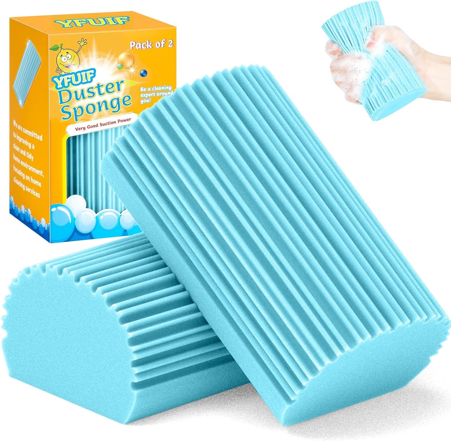 2-Pack Damp Duster Sponge for Clean, Magic Sponge Eraser Baseboard Cleaner Tool, Dusters for Cleaning Blinds, Glass, Vents, Railings, Mirrors,Window Track Grooves and Faucets