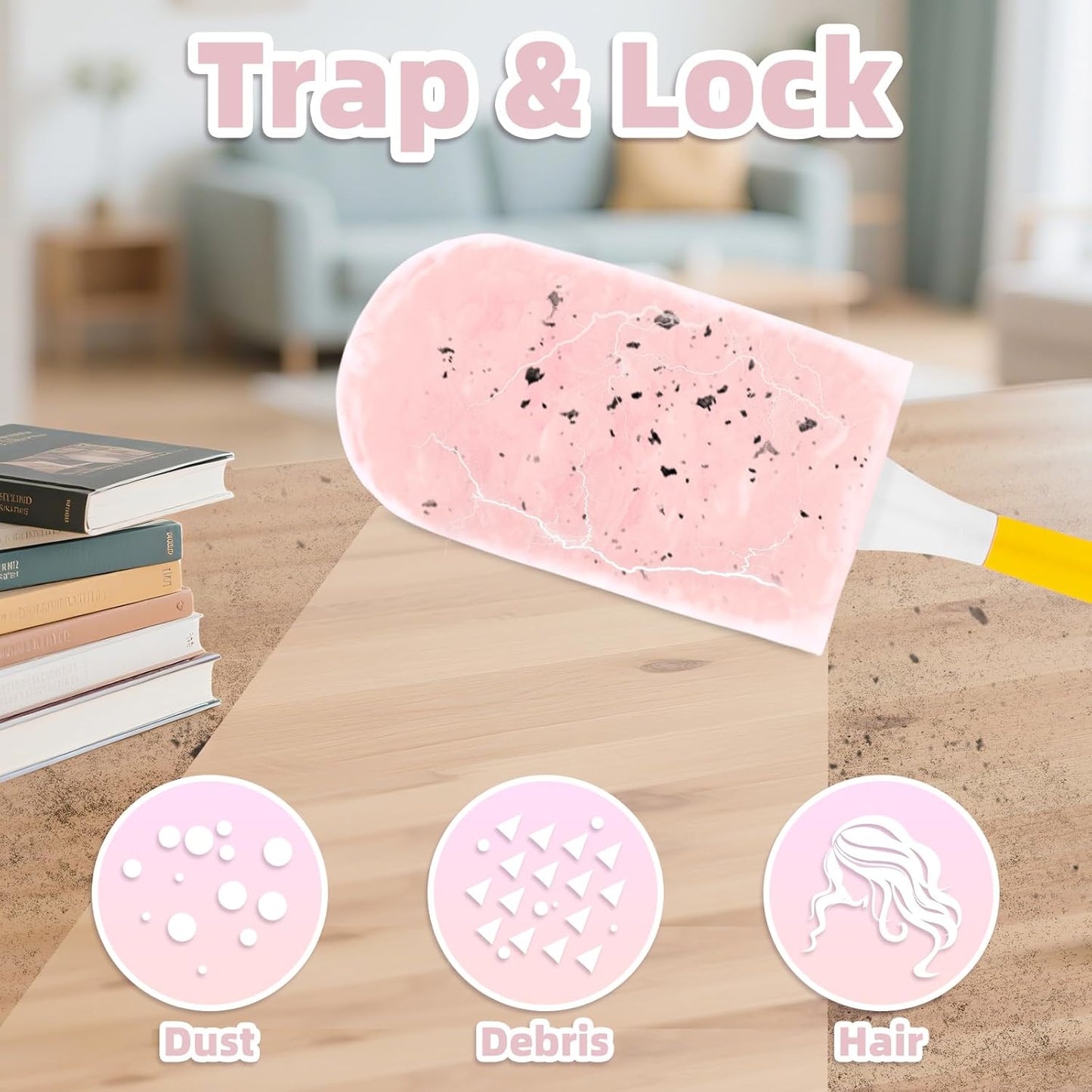 Heavy Duty Dusters Refills, Disposable Dusters Kit Compatible with Swiffer Handles, Multisurface Dusters+1 Extended Handle +1 Handle (Pink, 360°)
