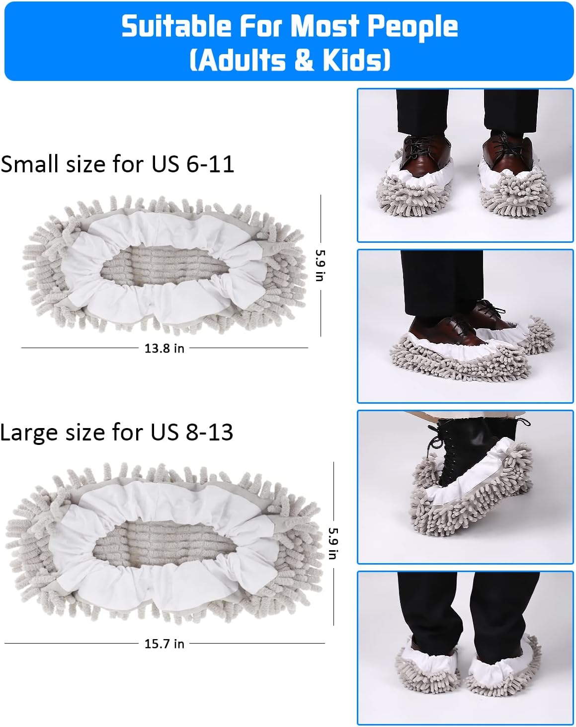 8 Pcs Mop Slippers Socks Floor Cleaning,Microfiber Shoe Covers dust Washable Reusable for Woman Man House Kitchen (Dark Grey)