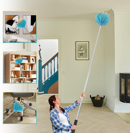 Cobweb Duster with Extension Pole，Medium Stiff Bristles Cobweb Duster Head ，Adjustable from 28 to 56 inches Long Duster for High Ceilings, Suitable for Ceilings, Walls, Indoor Outdoor Environments