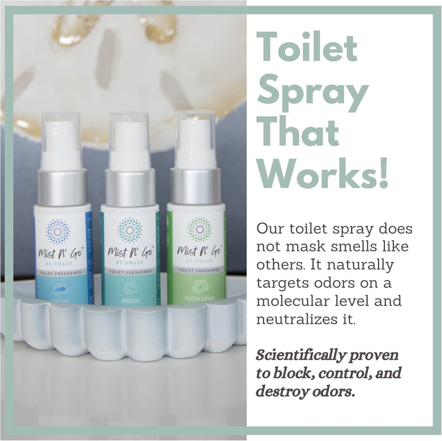 Mist N’ Go by Omaze Travel Bathroom Spray for Toilet Spray Odor Eliminator - Travel Toilet Spray for Bathroom Air Freshener Spray for Bathroom Deodorizer - Clean Mix, Travel Size (1oz x2)