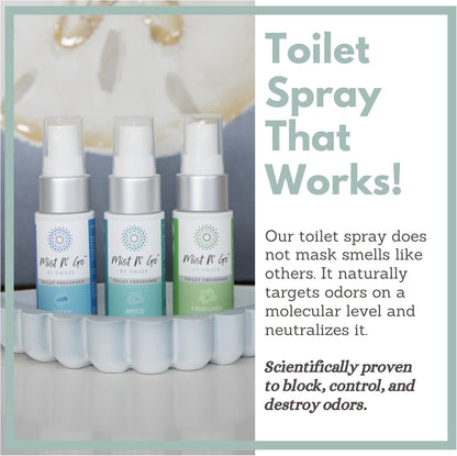 Mist N’ Go by Omaze Travel Bathroom Spray for Toilet Spray Odor Eliminator - Travel Toilet Spray for Bathroom Air Freshener Spray for Bathroom Deodorizer - Clean Mix, Travel Size (1oz x2)